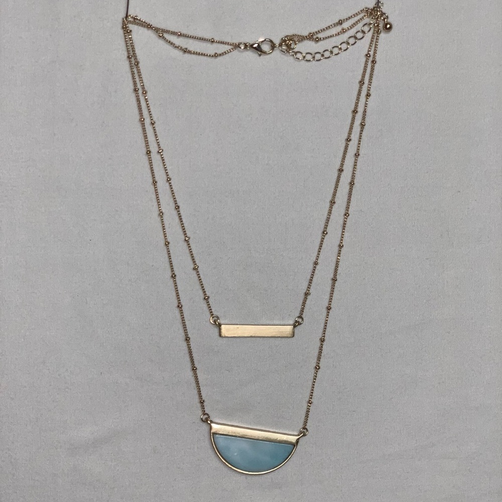 🆕 Reversible Gold Bar Necklace Jewelry Half Circle Pendant Double Strand Trendy